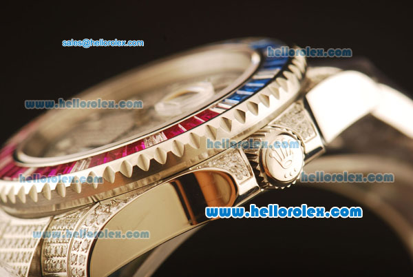 Rolex GMT Master II Swiss ETA 2836 Automatic Full Steel with Diamond Paved and Red and Blue Bezel - Click Image to Close